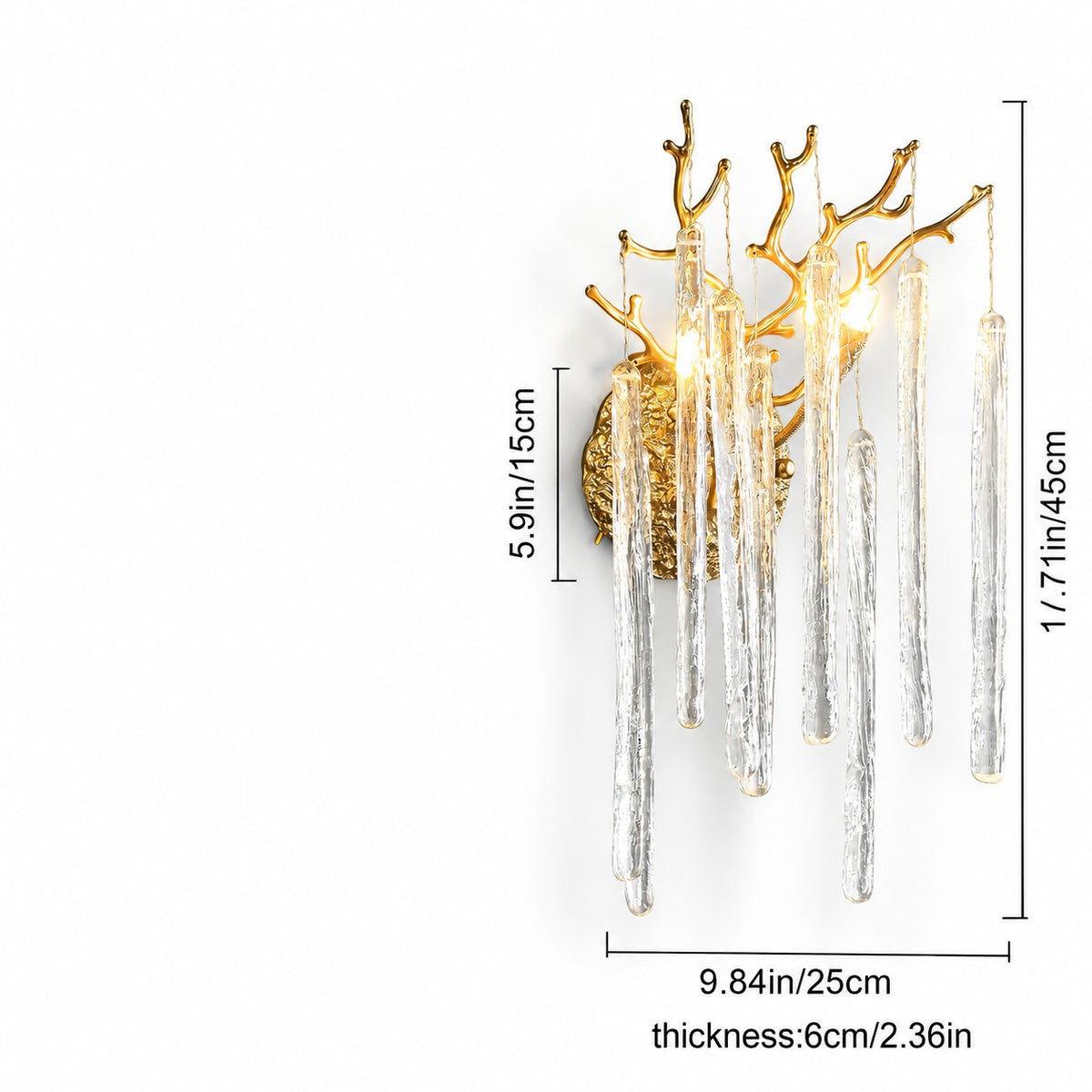 Sovellier Glaciva Gold Branch K9 Crystal Wall Sconce, 17.7"H - view 3