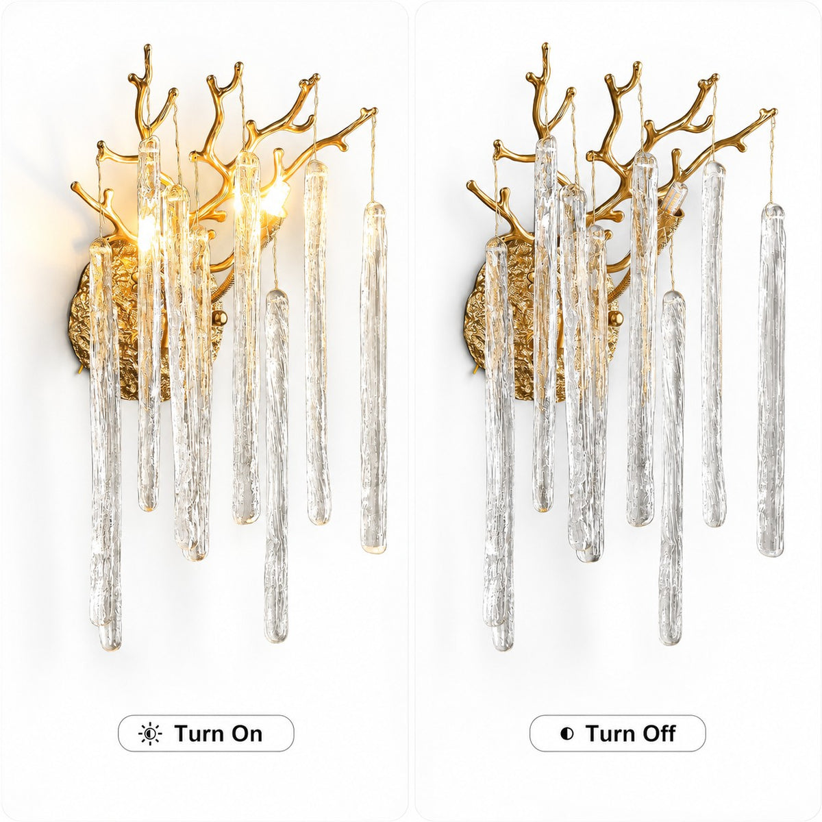Sovellier Glaciva Gold Branch K9 Crystal Wall Sconce, 17.7"H - view 2