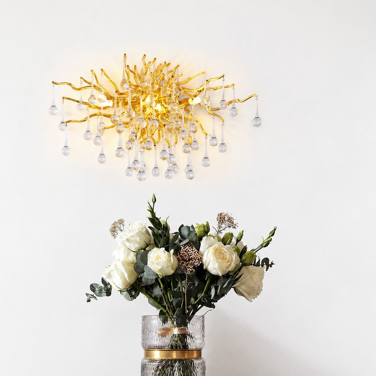 Sovellier Pluvetta Crystal Teardrop 3-Light Wall Sconce, Gold 17" - view 3