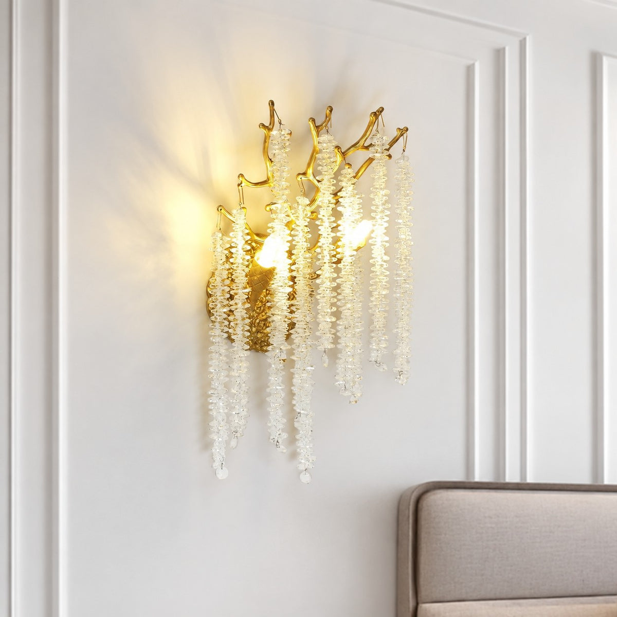 Sovellier Nevaro Crystal Bead Branch 2-Light Wall Sconce, Gold 10" - view 3