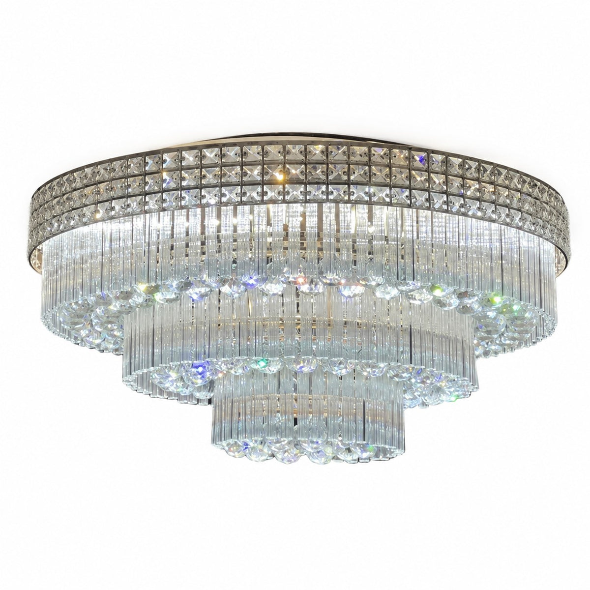 Sovellier Terzana Three-Tier Round Crystal Flush Mount Chandelier