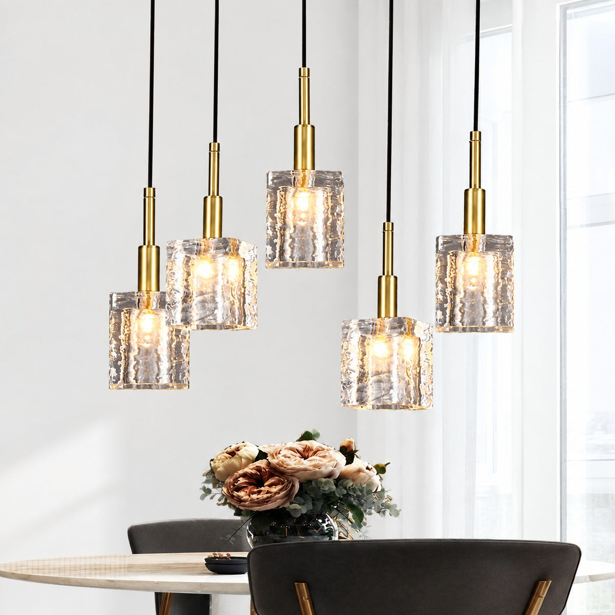 Sovellier Ondrela Rippled Crystal and Copper Pendant Light - view 4