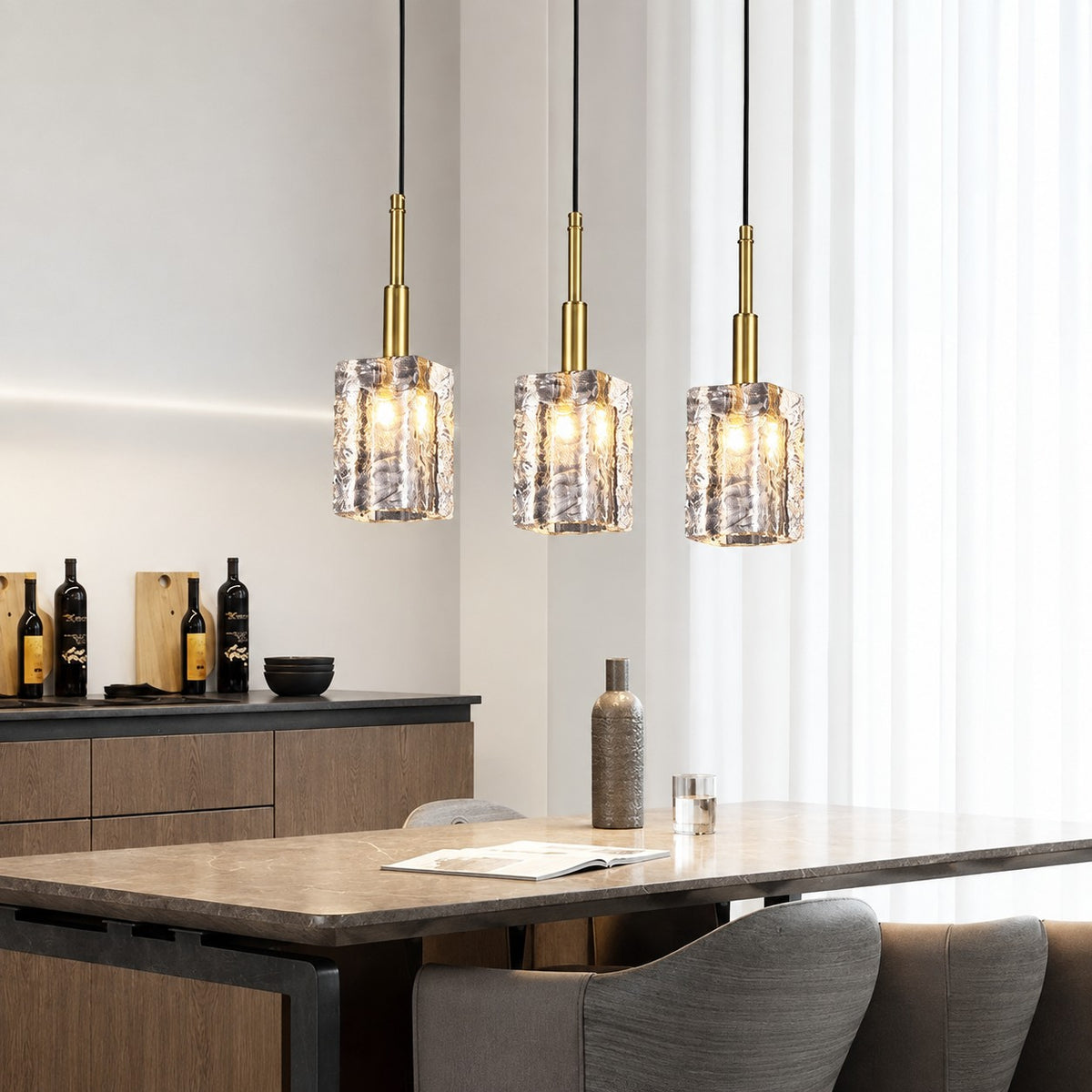 Sovellier Ondrela Rippled Crystal and Copper Pendant Light - view 3